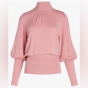 New-Express High Ribbed Blouson Sleeve Turtleneck Sweater in a velvet rose color